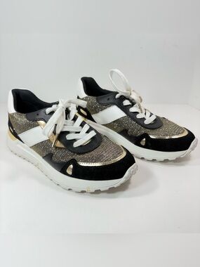 MICHAEL Michael Kors Monroe Trainer Womens 6M Sneakers Black White Gold